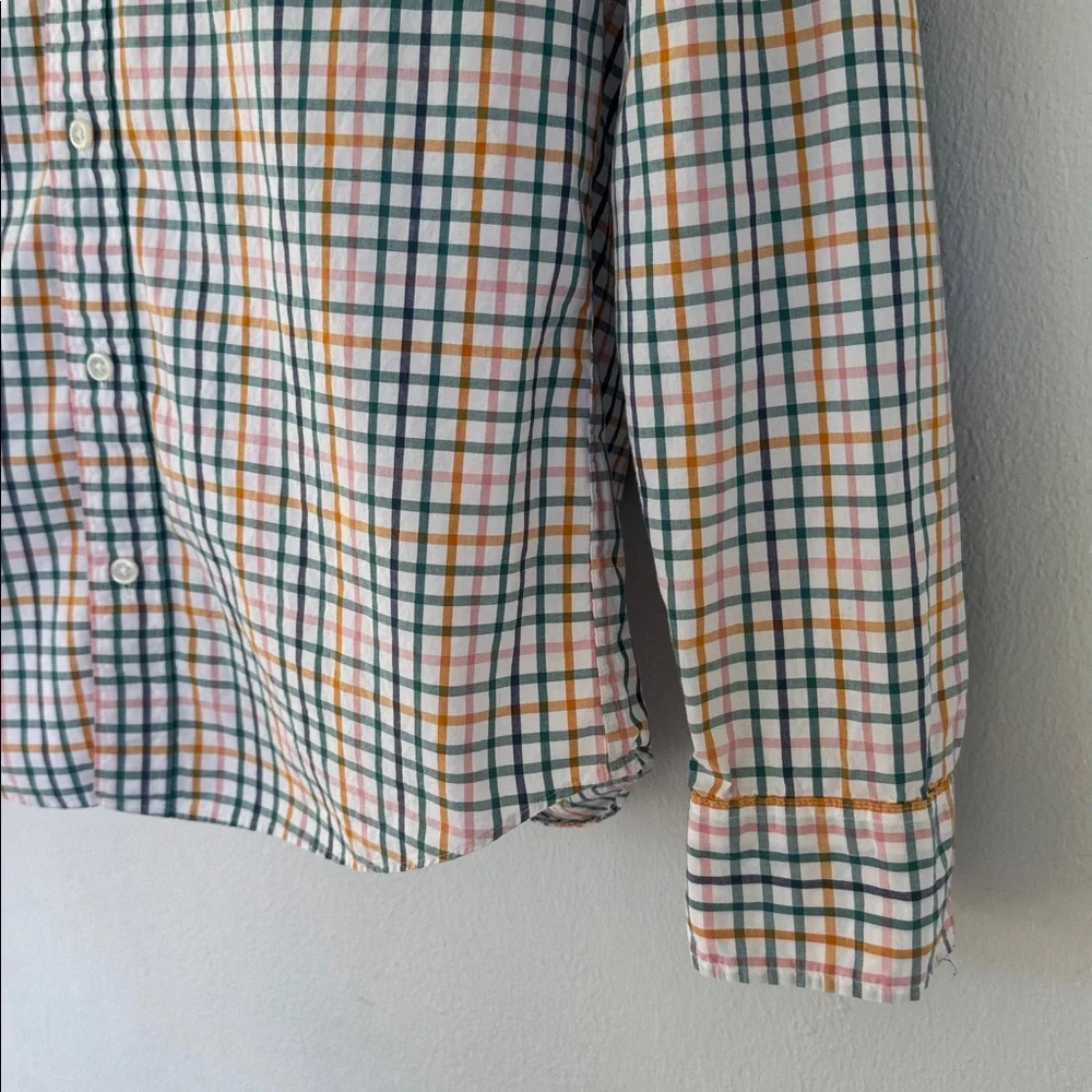 J. Crew orange green flex washed slim untucked button down dress shirt medium